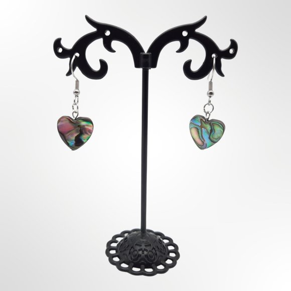 Abalone Shell Heart Drop Earrings Simple Colorful Handmade Jewelry - Picture 3 of 6